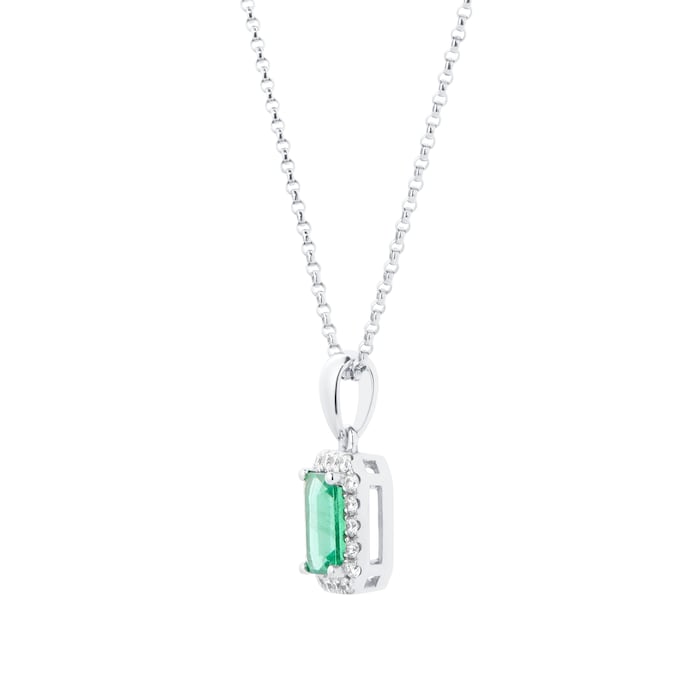 Mappin & Webb Amelia 18ct White Gold Emerald & Diamond Halo Pendant