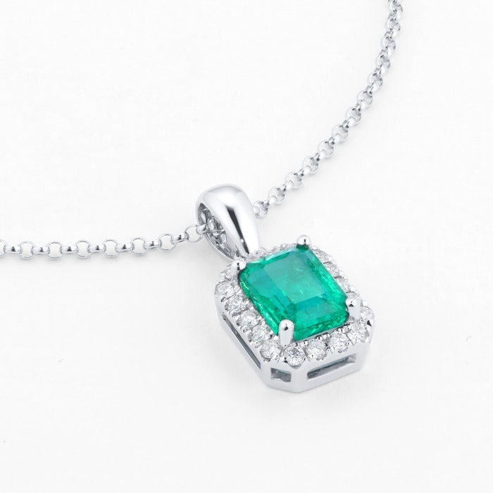 Mappin & Webb Amelia 18ct White Gold Emerald & Diamond Halo Pendant