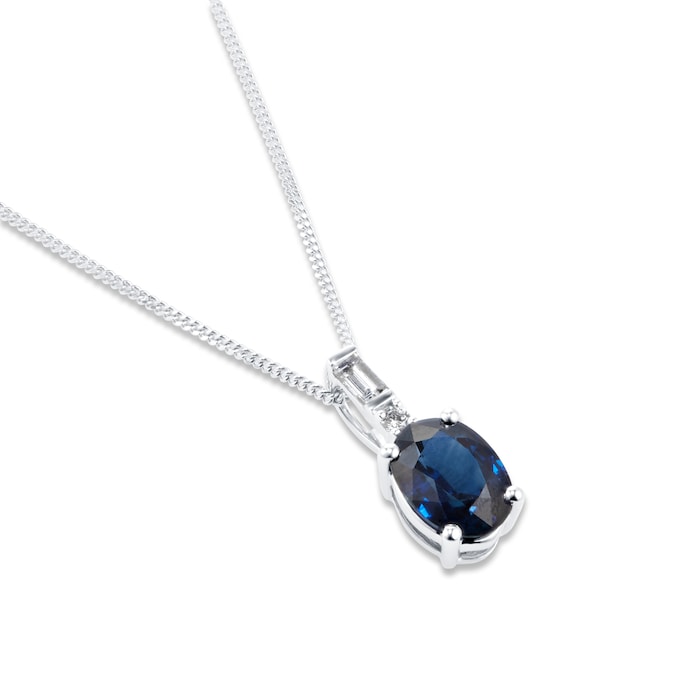 Goldsmiths 18ct White Gold Oval Sapphire 0.05ct Pendant