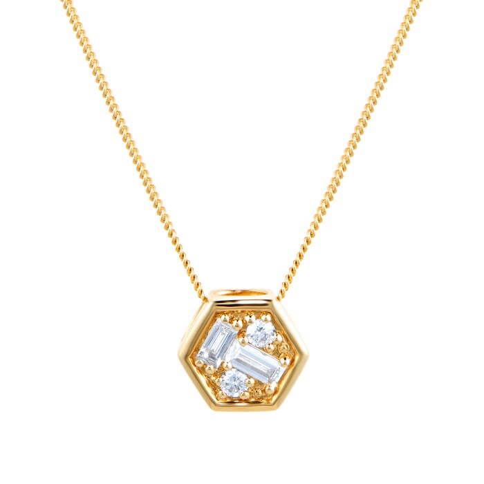 Goldsmiths 9ct Yellow Gold 0.15ct Mixed Cut Hexagon Pendant