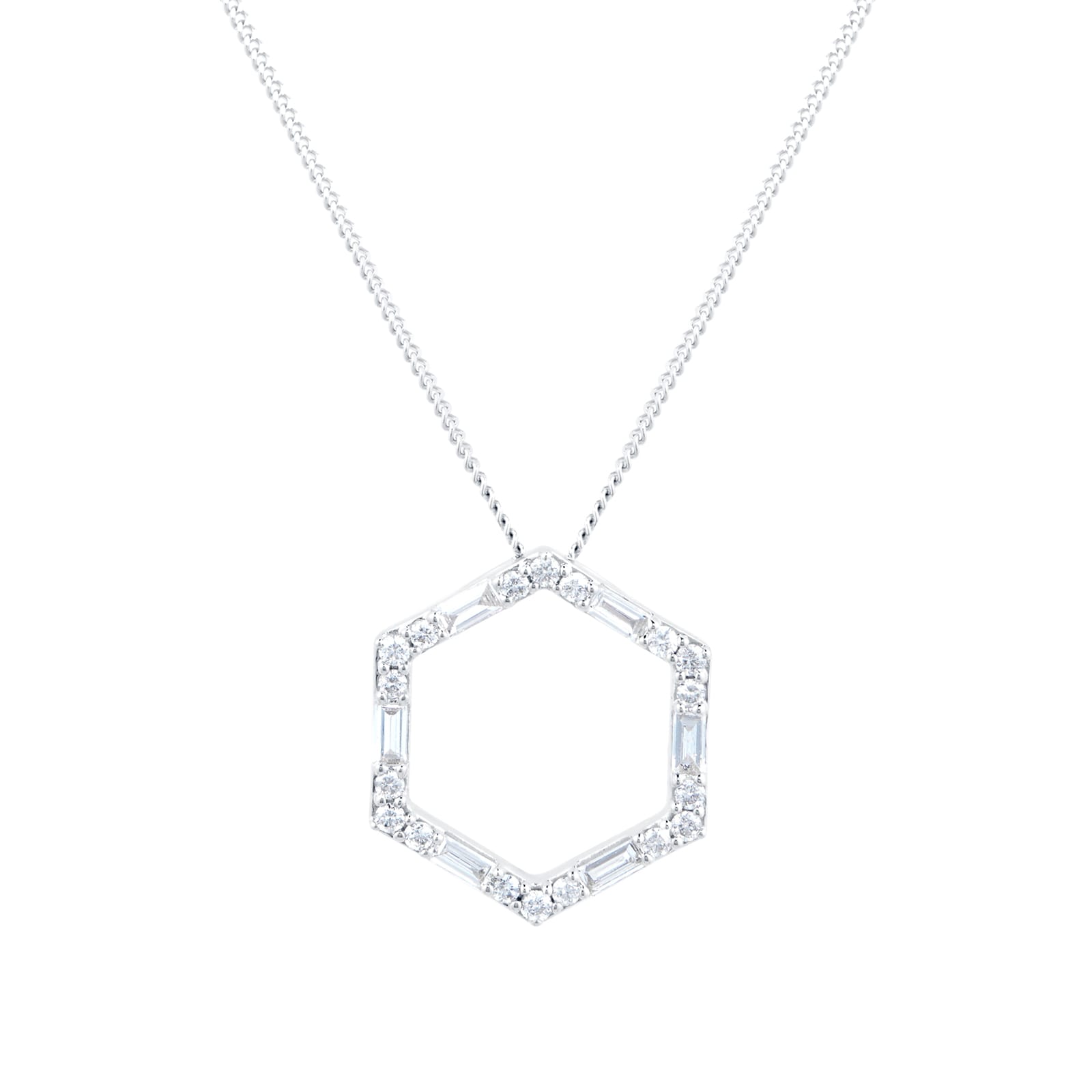 9ct White Gold 0.25ct Open Hexagon Pendant