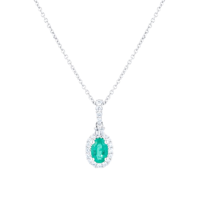 Mappin & Webb 18ct White Gold Emerald & 0.17cttw Diamond Pendant