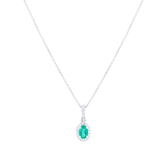 Mappin & Webb 18ct White Gold Emerald & 0.17cttw Diamond Pendant