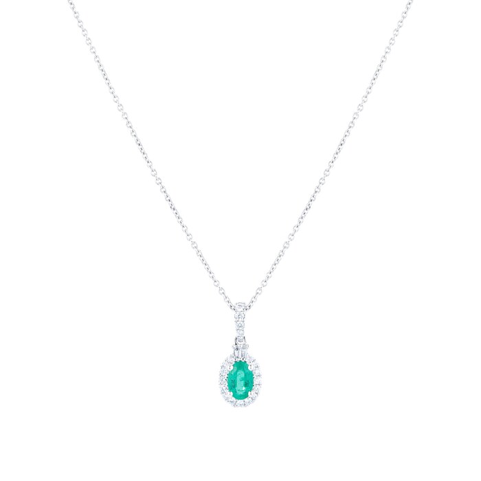 Mappin & Webb 18ct White Gold Emerald & 0.17cttw Diamond Pendant