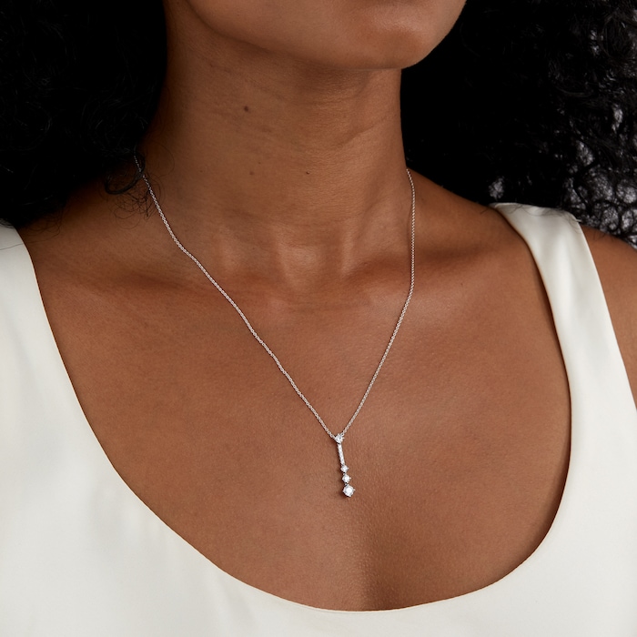 Goldsmiths 18ct White Gold Linear Drop Pendant