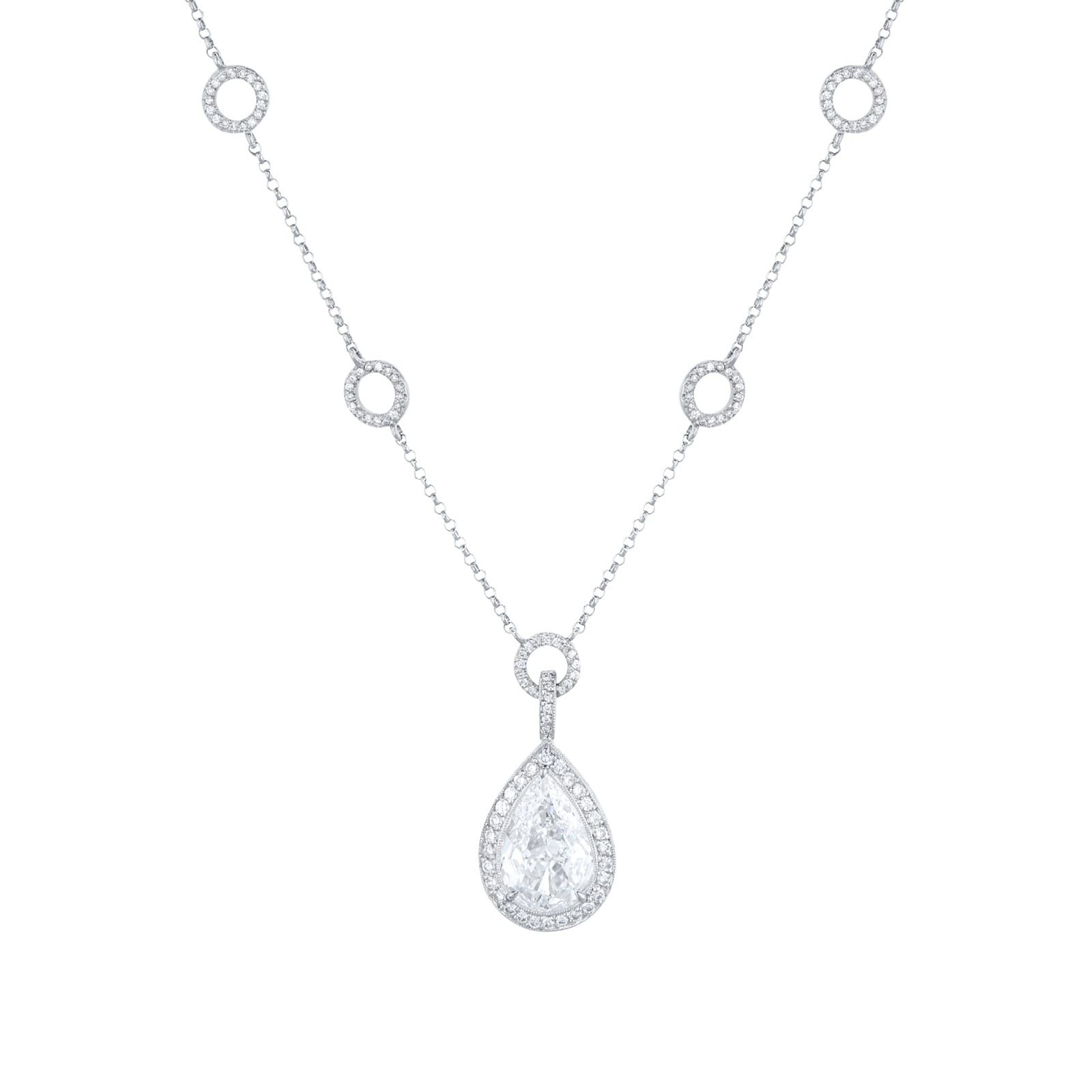 Mappin & Webb 18ct White Gold 2.90ct Pear Cut Diamond Halo Pendant