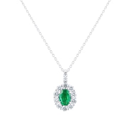 12143469 - 18ct White Gold 0.67cttw Diamond and Emerald Cut Oval Pendant