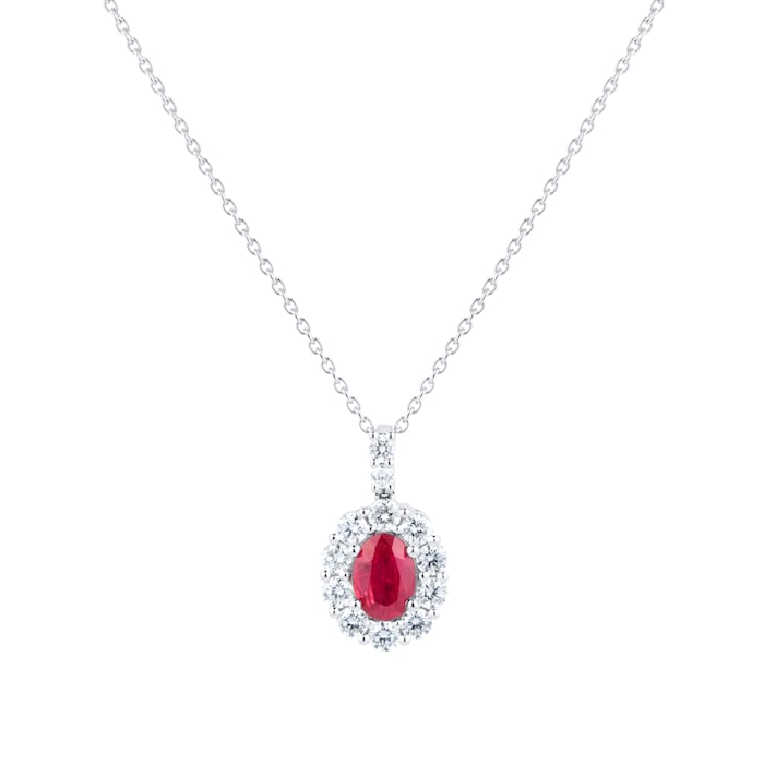 Mappin & Webb 18ct White Gold 0.68cttw Diamond and Ruby Oval Halo Pendant