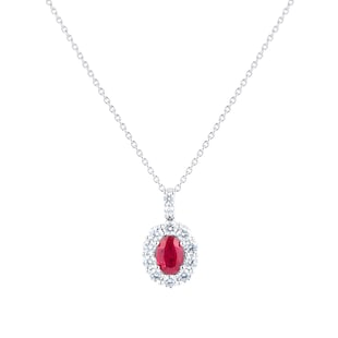 Mappin 
Webb 18ct White Gold 0.68cttw Diamond and Ruby Oval Halo Pendant