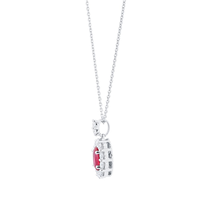 Mappin & Webb 18ct White Gold 0.68cttw Diamond and Ruby Oval Halo Pendant
