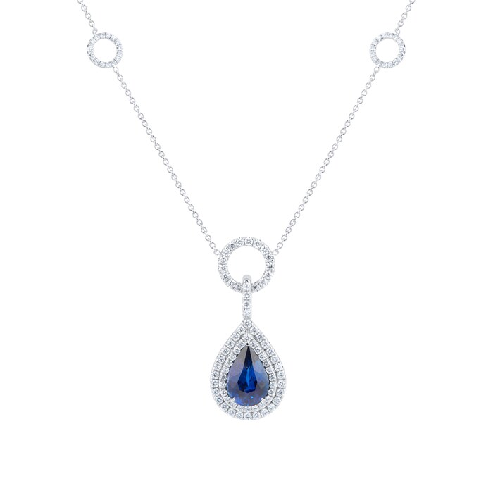 Mappin & Webb 18ct White Gold Pear Cut Double Halo Sapphire Pendant