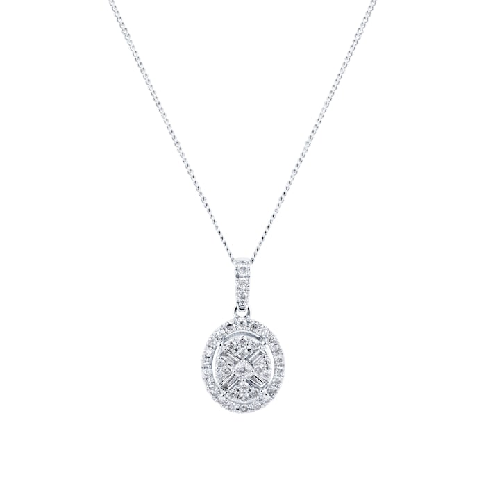 Goldsmiths 9ct White Gold 0.25ct Diamond Oval Cluster Pendant