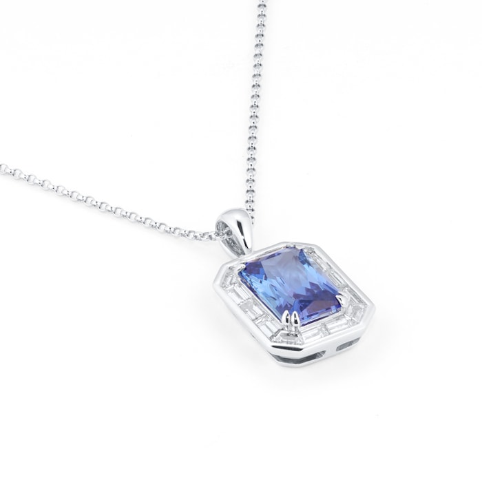 Mappin & Webb 18ct White Gold 2.88ct Emerald Cut Tanzanite & 1.15ct Diamond Pendant