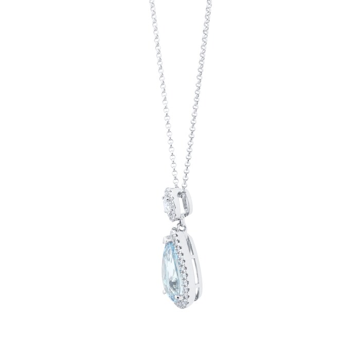 Mappin & Webb 18ct White Gold 2.85ct Pear Cut Aquamarine & 0.43cttw Diamond Pendant