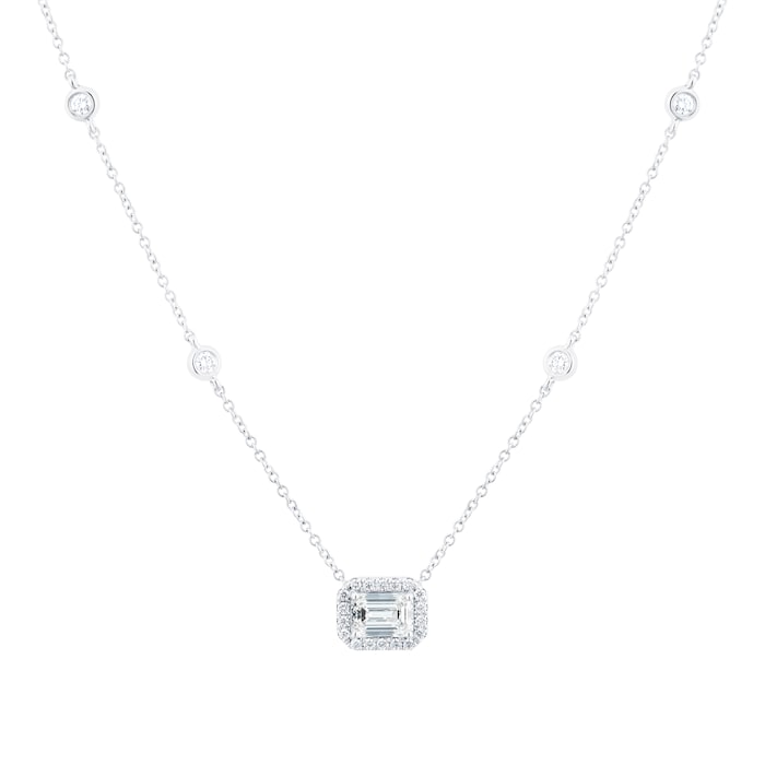 Mappin & Webb 18ct White Gold 1.45cttw Emerald Cut Diamond Halo Pendant
