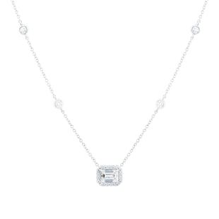 Mappin & Webb 18ct White Gold 1.45cttw Emerald Cut Diamond Halo Pendant