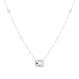 12143491 - 18ct White Gold 1.45cttw Emerald Cut Diamond Halo Pendant