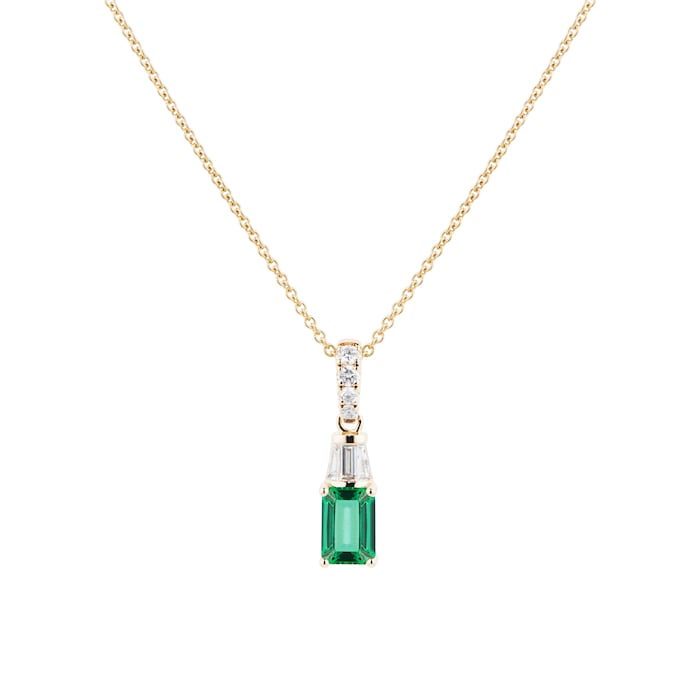 Goldsmiths 18ct Yellow Gold 0.20cttw Diamond & Emerald Pendant