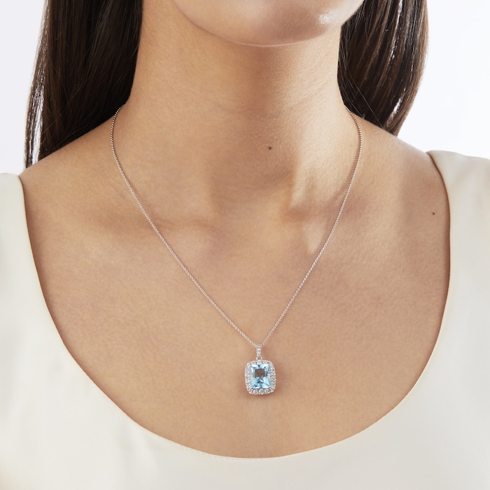 Goldsmiths 18ct White Gold 0.75cttw Diamond & Blue Topaz Pendant