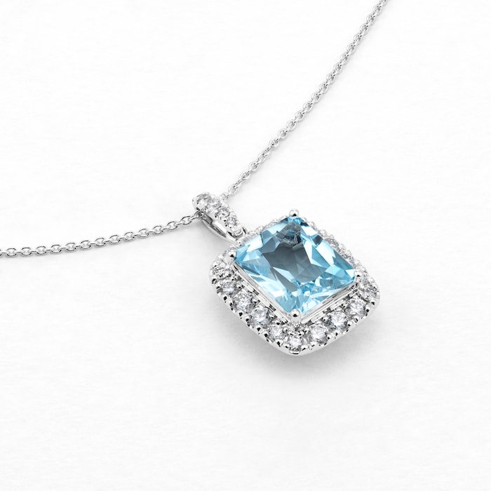 Goldsmiths 18ct White Gold 0.75cttw Diamond & Blue Topaz Pendant