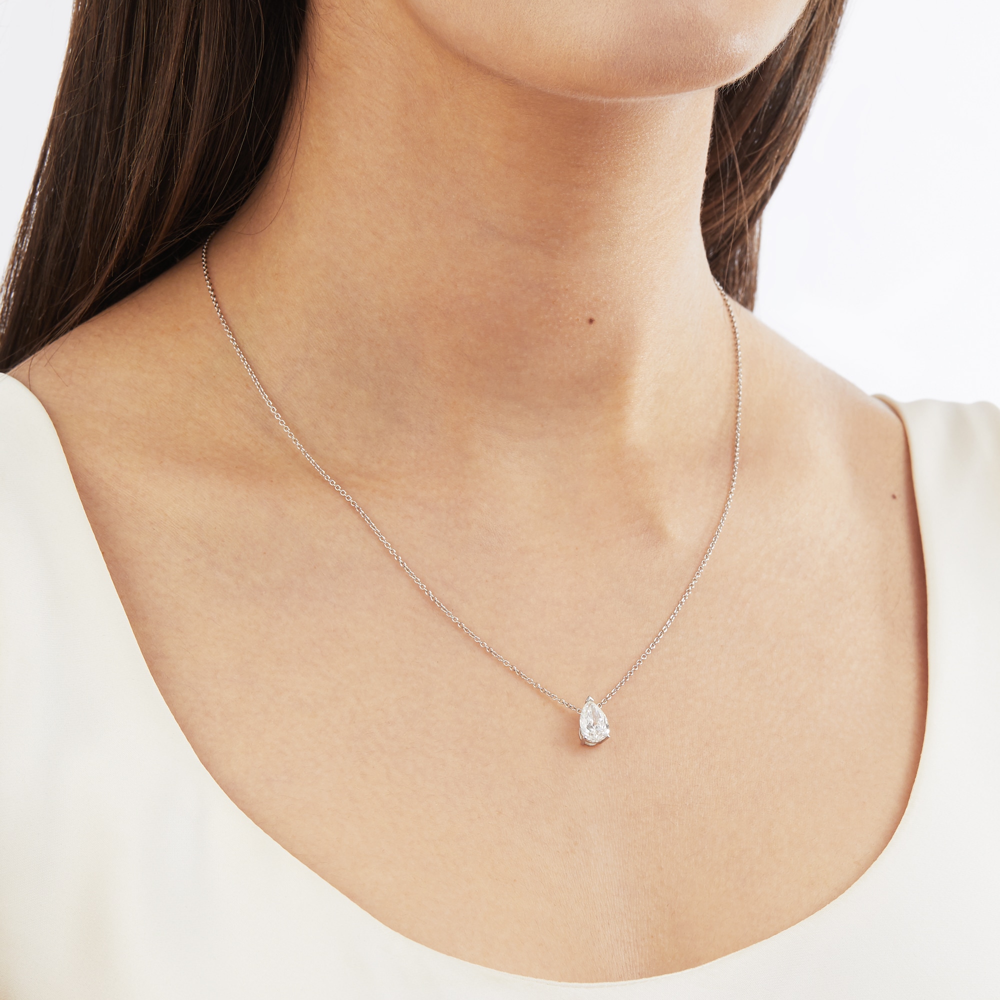 Stunning 3 Carat Pear Shaped Diamond Necklace In White Gold