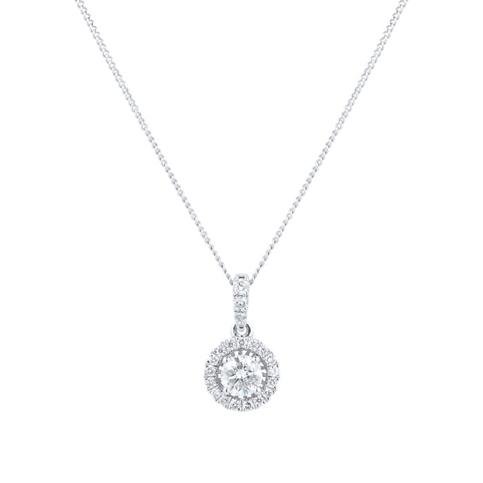 Goldsmiths 9ct White Gold 0.34ct Diamond Round Halo Necklace