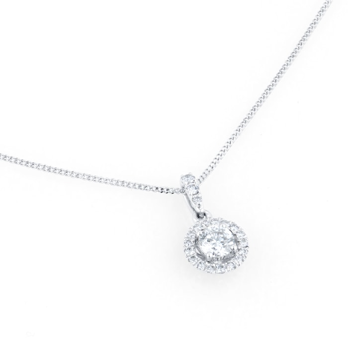 Goldsmiths 9ct White Gold 0.34ct Diamond Round Halo Necklace