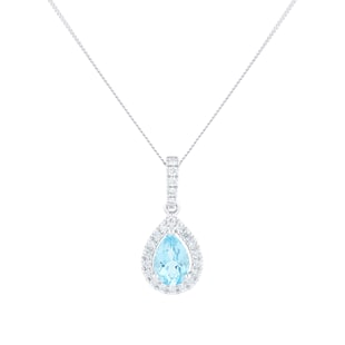 Goldsmiths 18ct White Gold 0.15ct Diamond & Blue Topaz Halo Pendant