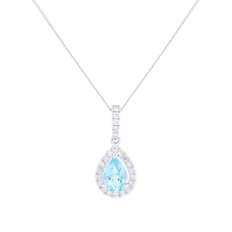 Goldsmiths 18ct White Gold 0.15ct Diamond & Blue Topaz Halo Pendant Goldsmiths 18ct White Gold 0.15ct Diamond & Blue Topaz Halo Pendant