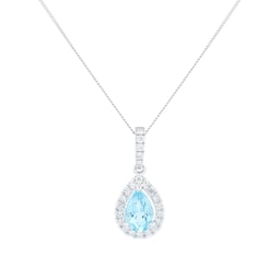 12143511 - 18ct White Gold 0.15ct Diamond & Blue Topaz Halo Pendant