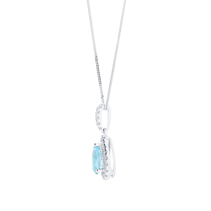 Goldsmiths 18ct White Gold 0.15ct Diamond & Blue Topaz Halo Pendant