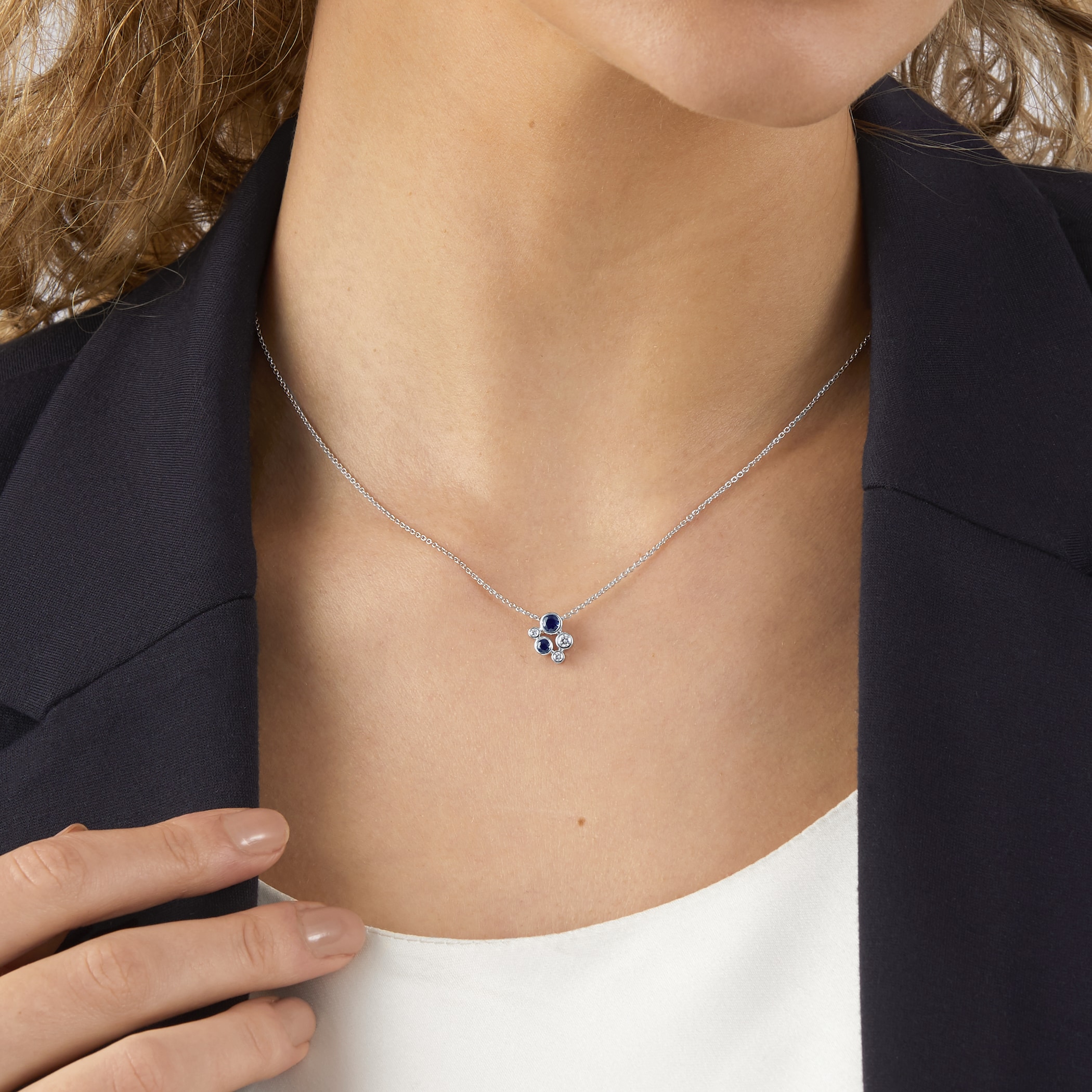 Mappin & Webb Gossamer 18ct White Gold Sapphire & Diamond Cluster Pendant Mappin & Webb Gossamer 18ct White Gold Sapphire & Diamond Cluster Pendant