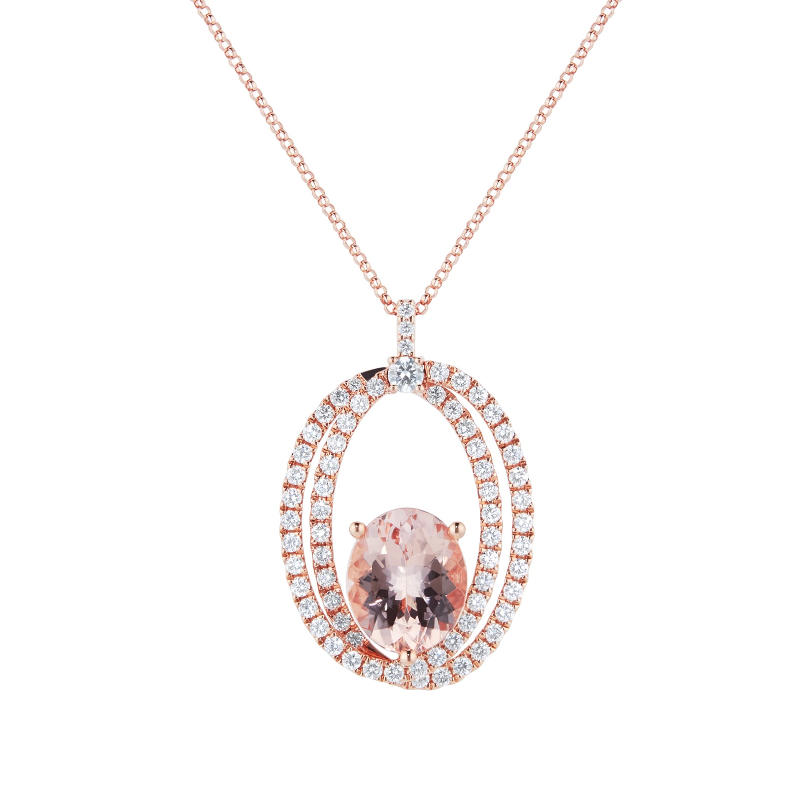 18ct Rose Gold Morganite & Diamond Pendant