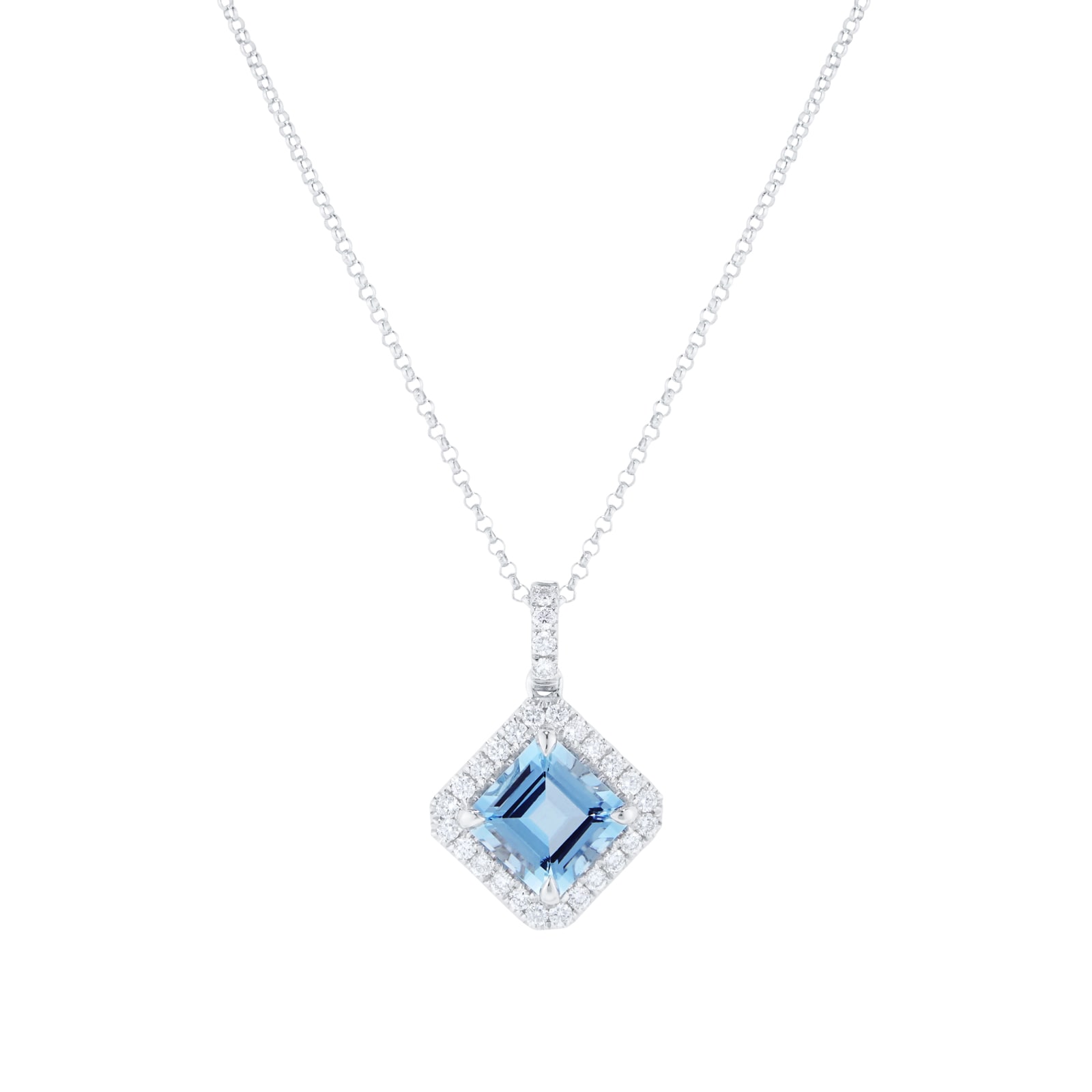 Mappin & Webb Renee 18ct White Gold Aquamarine & Diamond Halo Pendant Mappin & Webb Renee 18ct White Gold Aquamarine & Diamond Halo Pendant