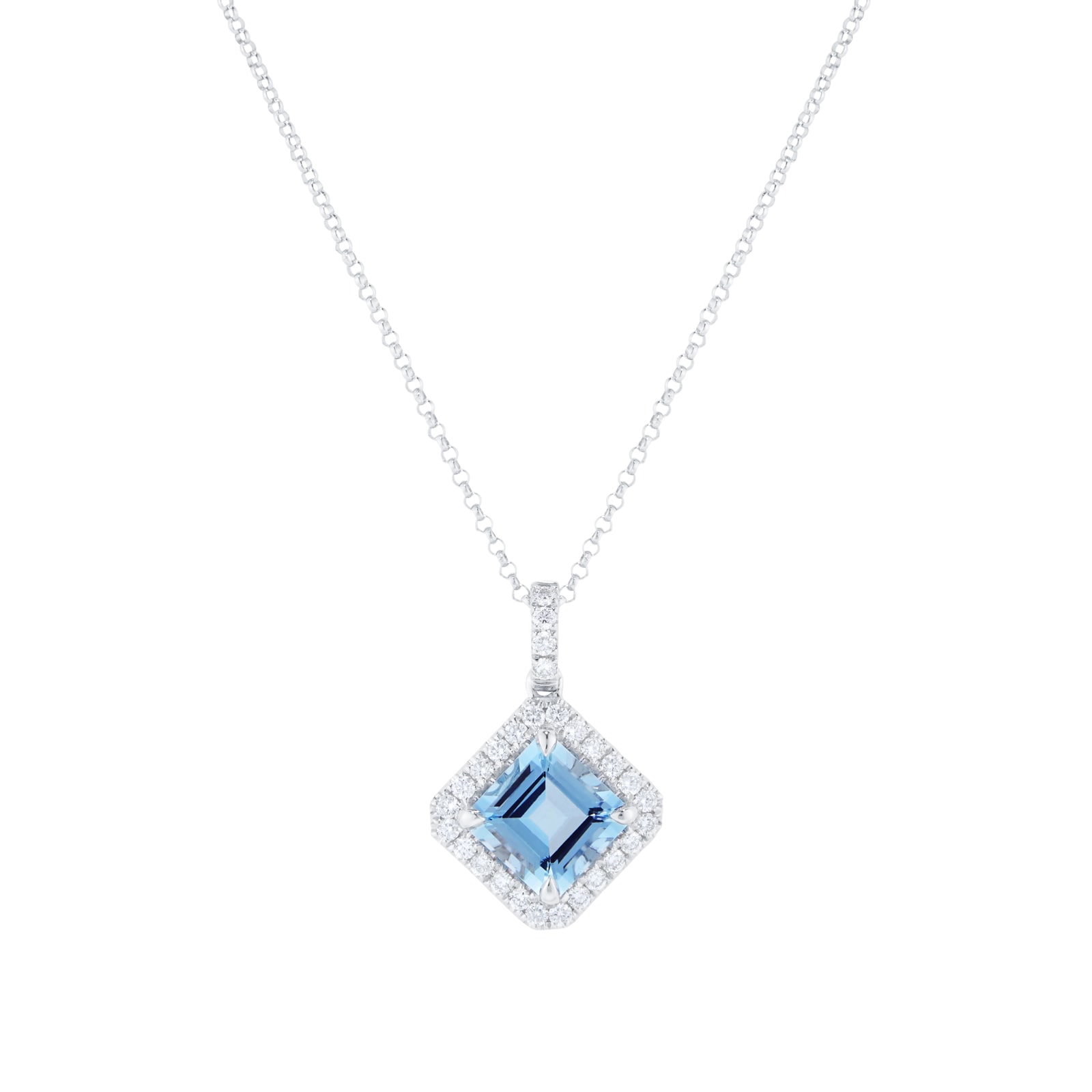 Mappin & Webb Renee 18ct White Gold Aquamarine & Diamond Halo Pendant