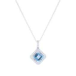 12143532 - Renee 18ct White Gold Aquamarine & Diamond Halo Pendant