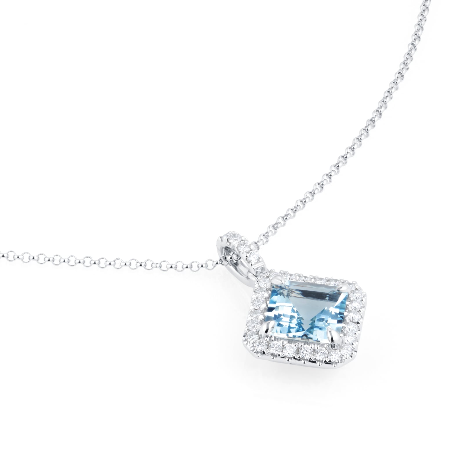 Mappin & Webb Renee 18ct White Gold Aquamarine & Diamond Halo Pendant Mappin & Webb Renee 18ct White Gold Aquamarine & Diamond Halo Pendant