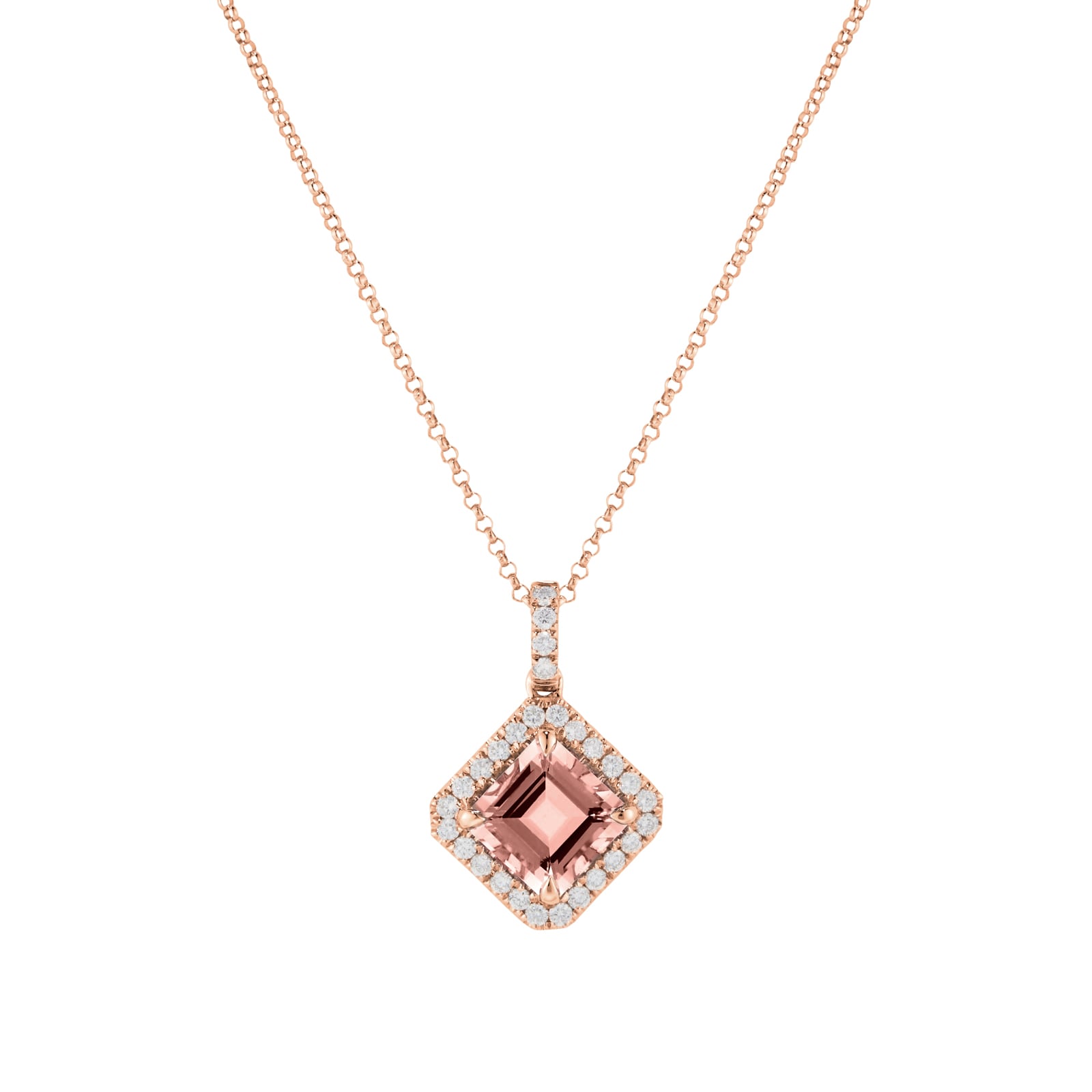 Mappin & Webb Renee 18ct Rose Gold Morganite & Diamond Halo Pendant