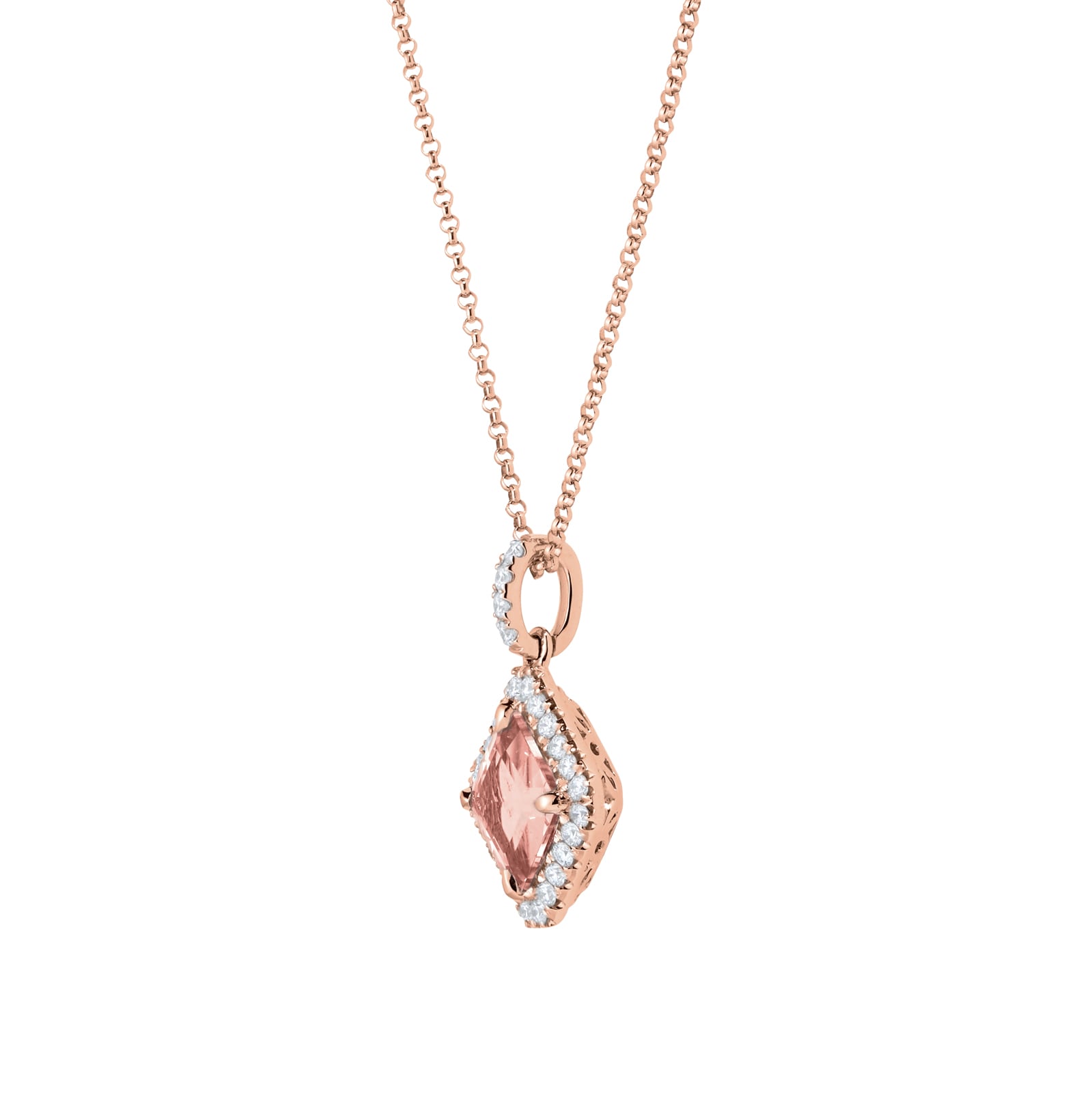 Mappin & Webb Renee 18ct Rose Gold Morganite & Diamond Halo Pendant