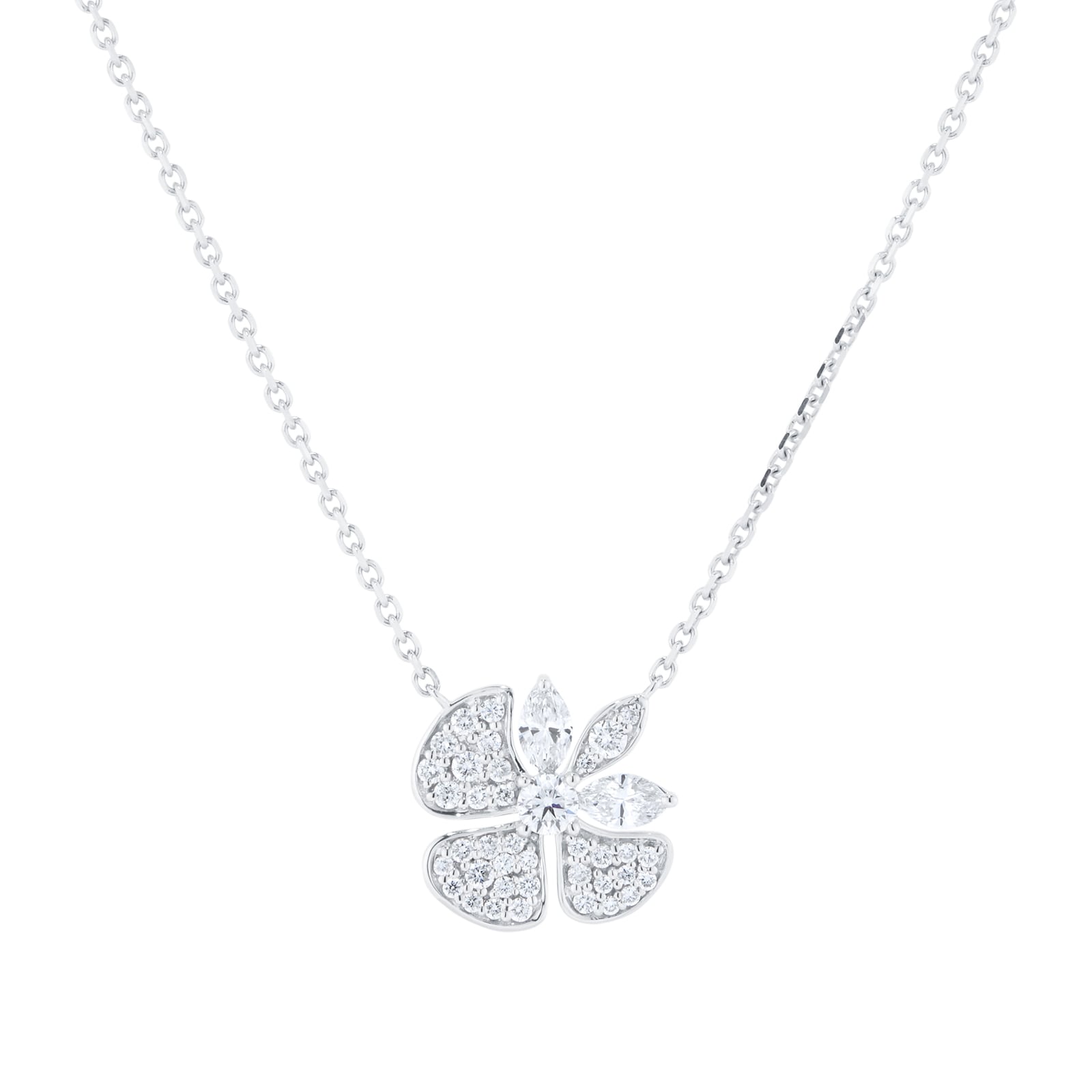 Mappin & Webb Vinea 18ct White Gold 0.70cttw Diamond Pave Petal Pendant Mappin & Webb Vinea 18ct White Gold 0.70cttw Diamond Pave Petal Pendant