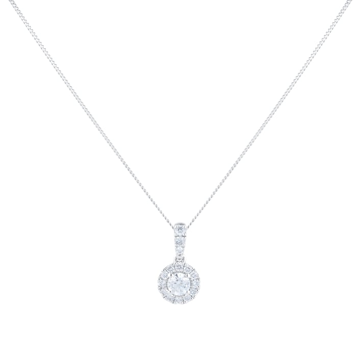 Goldsmiths 9ct White Gold 0.40cttw Round Halo Pendant