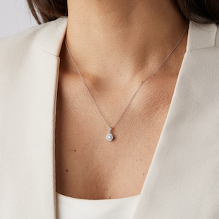 Goldsmiths 9ct White Gold 0.40cttw Round Halo Pendant