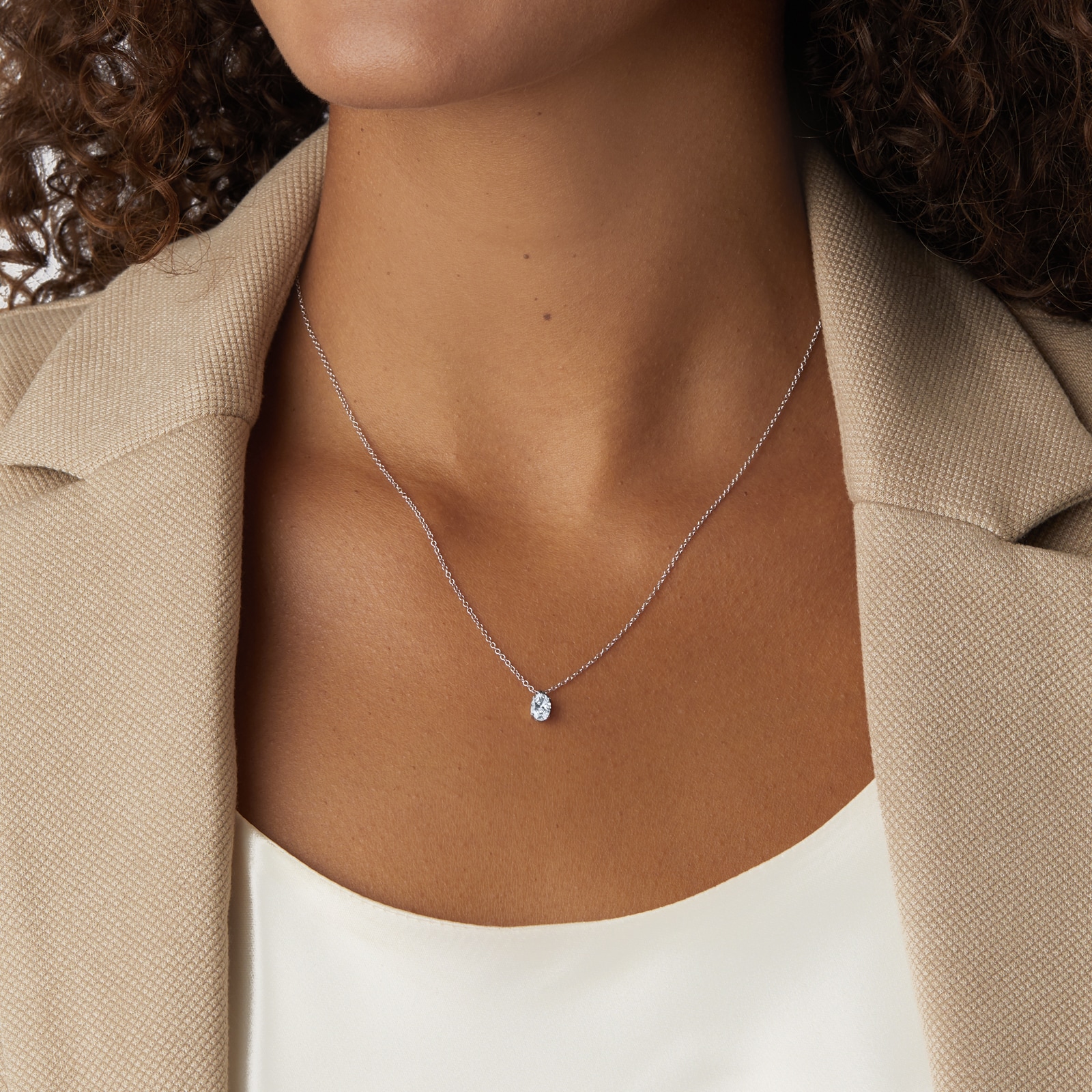 Goldsmiths Platinum 0.50ct Diamond Oval Floating Solitaire Pendant