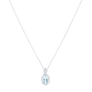 Goldsmiths 18ct White Gold 0.11cttw Diamond Twist & Aquamarine Pendant