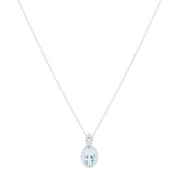 12143557 - 18ct White Gold 0.11cttw Diamond Twist & Aquamarine Pendant