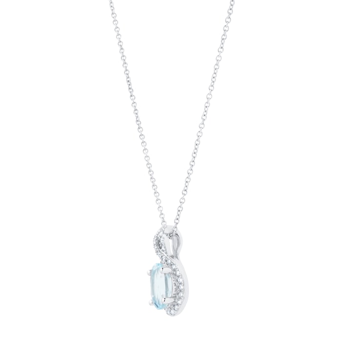 Goldsmiths 18ct White Gold 0.11cttw Diamond Twist & Aquamarine Pendant