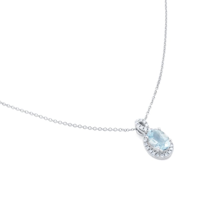 Goldsmiths 18ct White Gold 0.11cttw Diamond Twist & Aquamarine Pendant