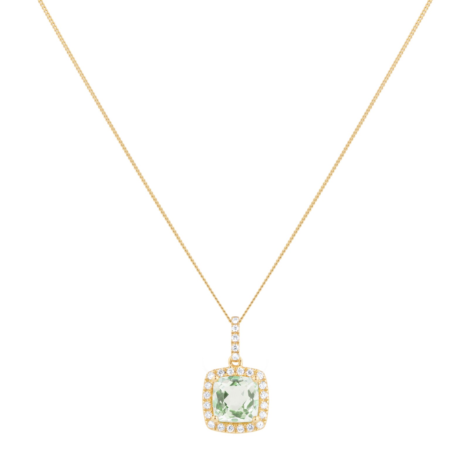 Goldsmiths 18ct Yellow Gold 0.15cttw Diamond Halo Green Amethyst Pendant Goldsmiths 18ct Yellow Gold 0.15cttw Diamond Halo Green Amethyst Pendant