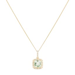 12143558 - 18ct Yellow Gold 0.15cttw Diamond Halo Green Amethyst Pendant