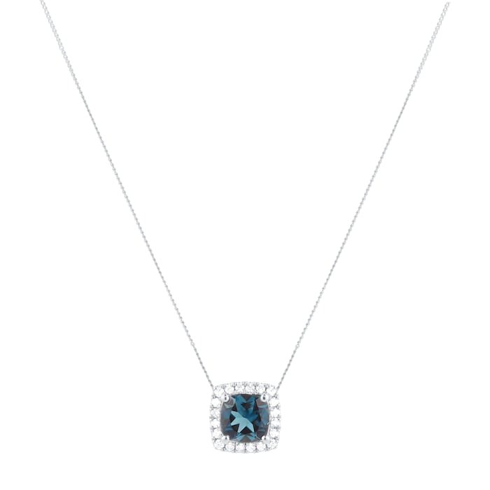 Goldsmiths 18ct White Gold 0.20cttw Diamond Halo London Blue Topaz Pendant